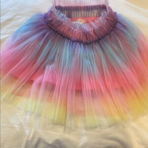 Blue and Pink Mini Bubble Skirt with Ruffled Tiers